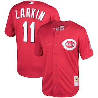 mens mitchell and ness barry larkin red cincinnati throwback